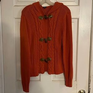 Rafaella hooded cable front cardigan toggle closure EUC XL